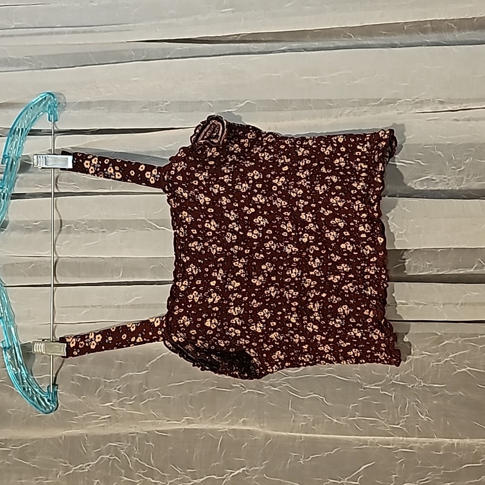 Women's White Fawn Smocked Crop Top Floral L